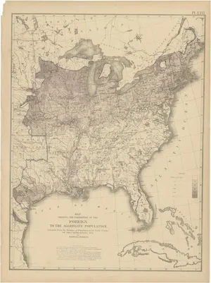 Antique Chart of the US Foreign Population Proportion in 1870, 1874
