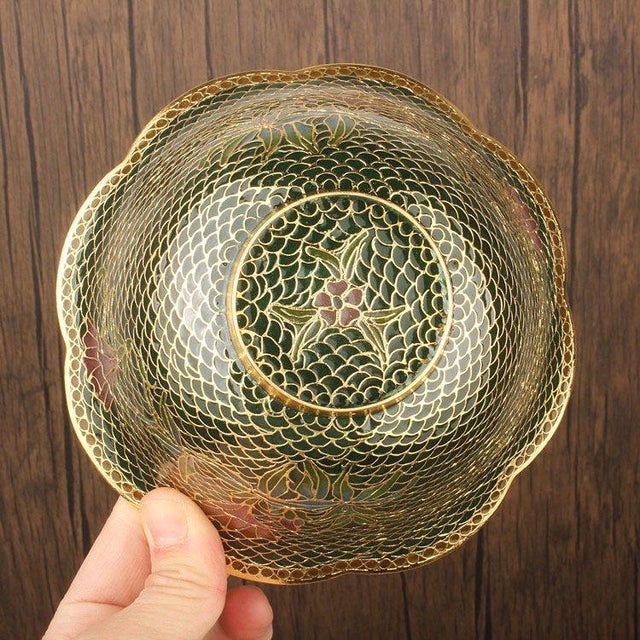 Set of 4 Vintage Cloisonné Enamel Bowls – Eggshell Technique, Lotus Motif, Gilded For Sale - Image 11 of 12