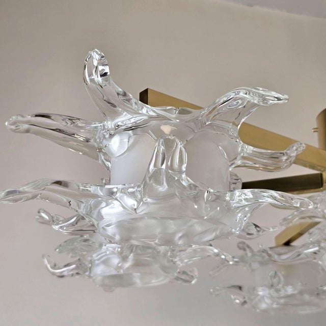 1990s Mid Century Modern Murano Glass and Brass Chandelier For Sale - Image 12 of 15