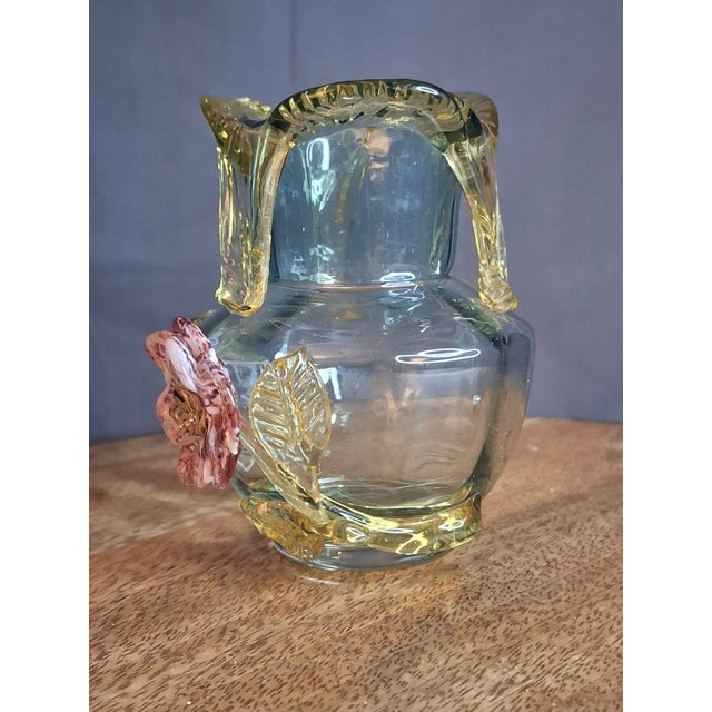 Rare Stevens & Williams Manganese Uranium Glass Bud Vase Applied Rose and Rigaree Feet C 1880 For Sale - Image 11 of 18