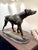 Beautifully detailed cast metal statue of a large breed dog- perhaps a pointer, hound, or Weimaraner. The face is...