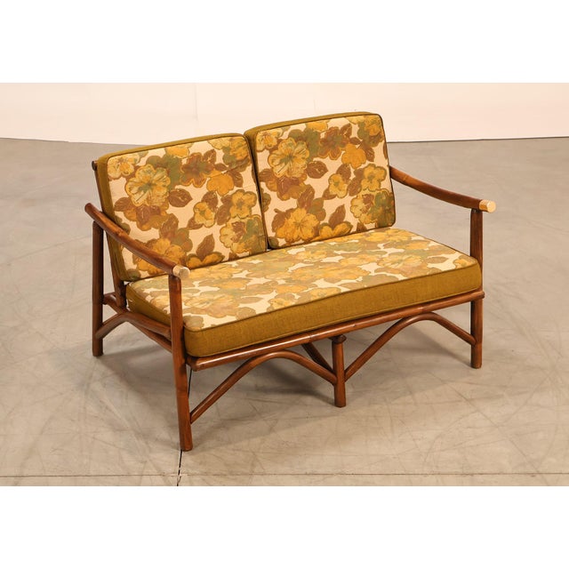 High Quality Vintage Bamboo Frame Loveseat or Settee with Custom Upholstered Cushions