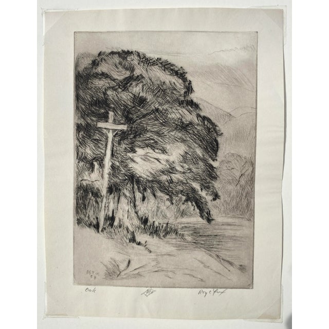 1950s 1957 Roy Fox Oak Landscape Drypoint For Sale - Image 5 of 5