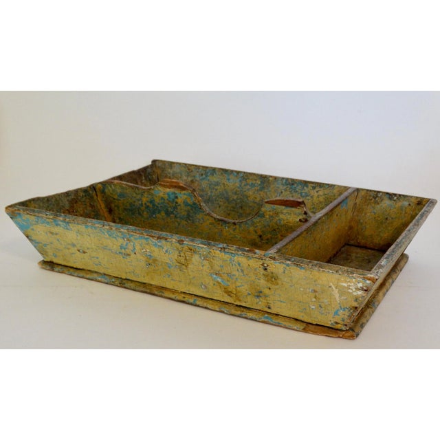 American Primitive Mustard Color Divided Cutlery Tray For Sale - Image 9 of 11