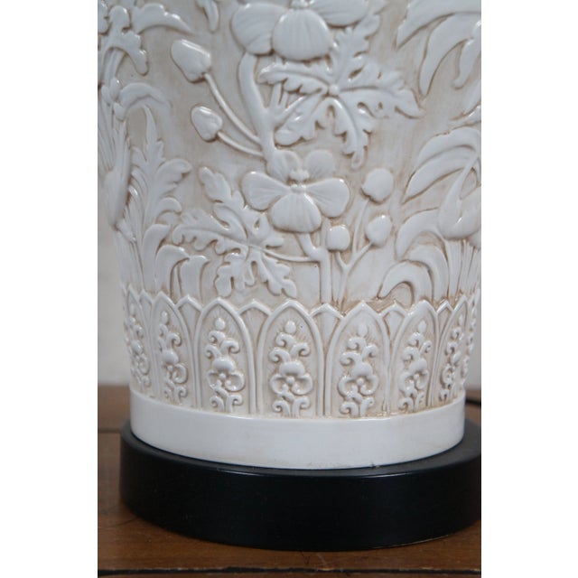 1970s 1972 Chapman Chinoiserie White Porcelain Floral Bird Relief Table Lamp For Sale - Image 5 of 12