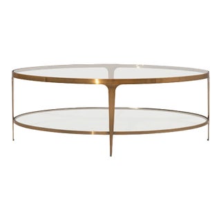 Matthew Izzo Home Brando Antique Brass Two Tier Oval Coffee Table With Glass Tops For Sale
