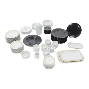 Early 20th Century Tapio Wirkkala for Rosenthal Noire Porcelain Dinner & Coffee Plates Set- 80 Pieces