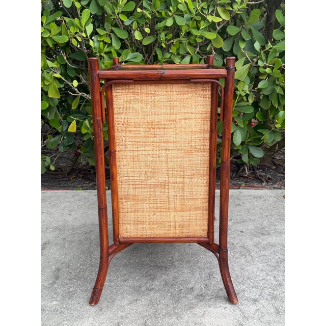 Late 20th Century Vintage Palecek Hand-Painted Bamboo Accent Cabinet With Grasscloth Panels For Sale - Image 5 of 13