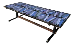 Mid Century Enamel Top Coffee Table Blue and Purple
