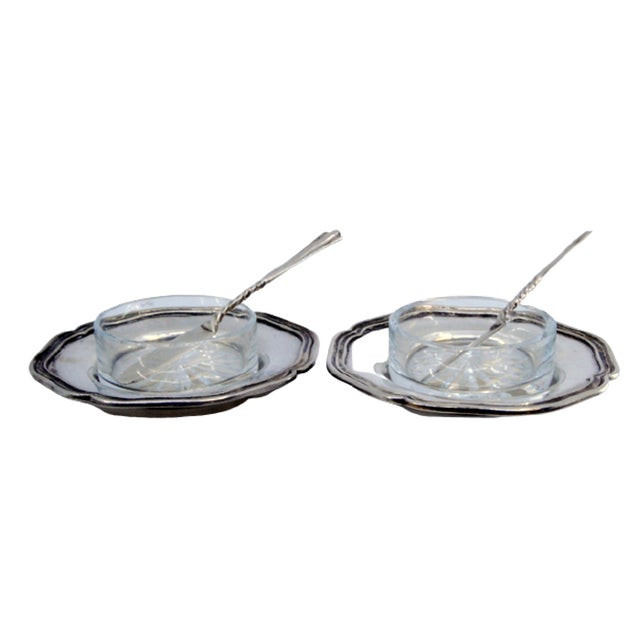 Silver Butter Dishes with Glass Cores and Knives with Twisted Handles, Set of 6 For Sale - Image 10 of 10