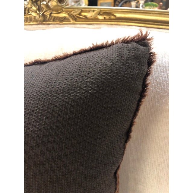 Mid-Century Modern Brown & Tan Square Woven Tapestry Decorative Pillow For Sale - Image 4 of 4