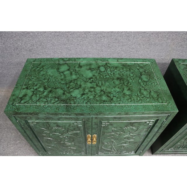 Henredon Pair of Henredon Faux Malachite Cabinets For Sale - Image 4 of 16