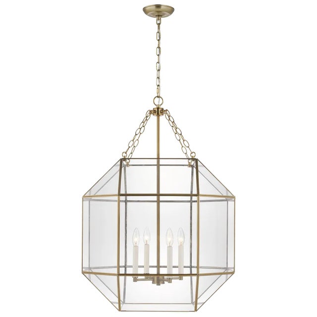 Traditional Suzanne Kasler By Visual Comfort Studio Morrison 4-Light Pendant with Clear Glass Shade in Satin Brass For Sale - Image 3 of 3