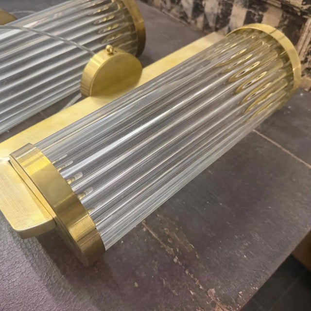 Two 1980s Art Deco Style Brass and Glass Italian Theater Wall Sconces For Sale - Image 14 of 18