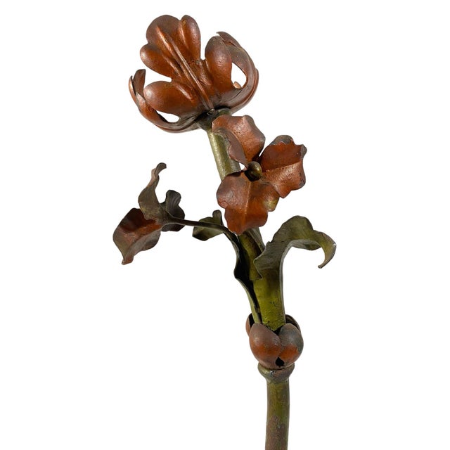 Art nouveau Tôle Peinte floral form table lamps with a well worn patina. Each lamp has a single socket and a cord in...