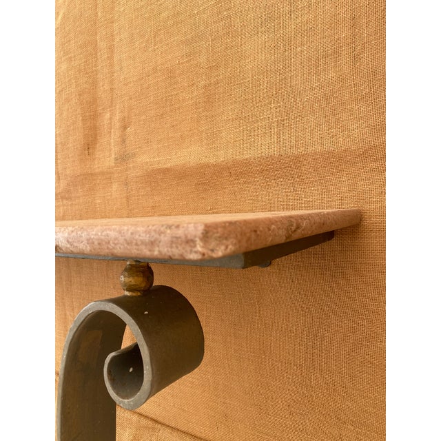 Iron + Marble French Art Deco Poillerat-Style Wall-Mounted Console Table For Sale - Image 12 of 18