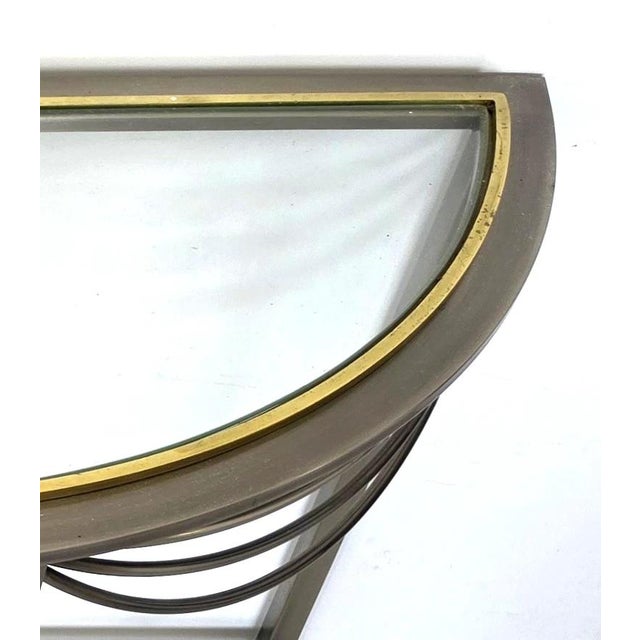 Vintage Hollywood Regency Demilune Chrome & Brass Console Table For Sale In Miami - Image 6 of 6