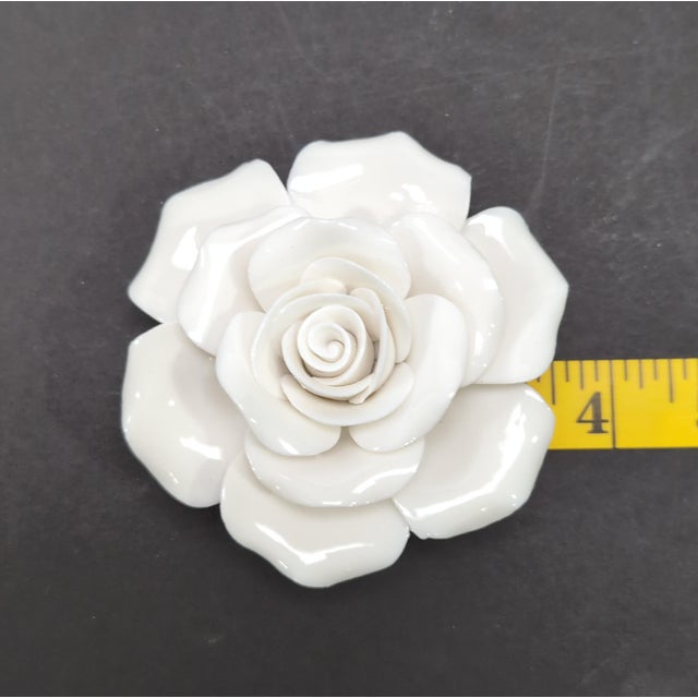 3d Ceramic Porcelain Flower Wall Decor Set - 5 Piece Mixed Floral Wall Hangings Peony Rose Daisy White For Sale - Image 10 of 12