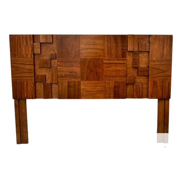 Vtg. MCM Style Queen Size Lane Staccato Brutalist Collection Walnut Headboard For Sale