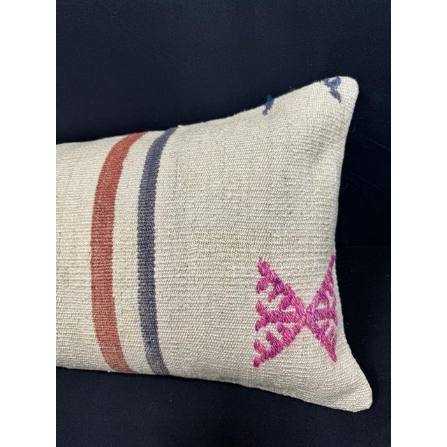 Turkish Hemp Pillow Cushion Natural Beige Red Cushion Cover 14x40 For Sale - Image 4 of 4
