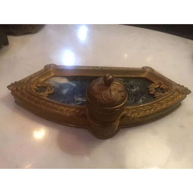 1900 - 1909 1900s French Bronze and Marble Inkwell For Sale - Image 5 of 8