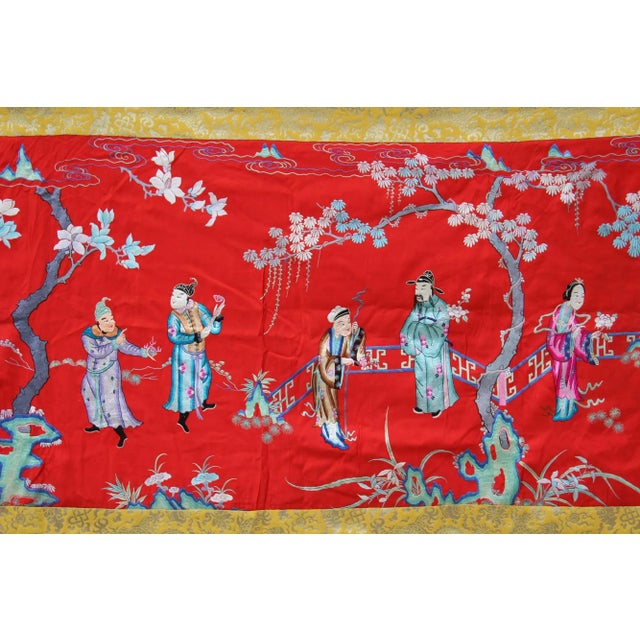Chinese Vintage Chinese Hand Embroidery Long People Gather Scenery Wall Art For Sale - Image 3 of 10