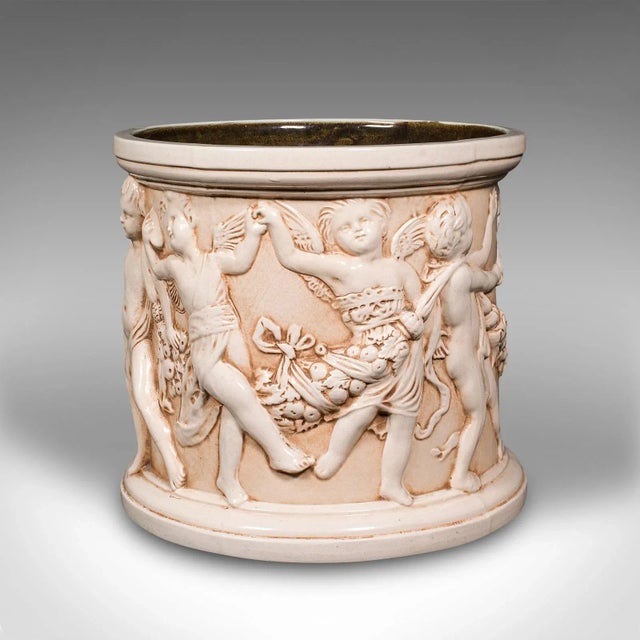 Figurative 1900s Edwardian Antique Decorative Cherub Jardiniere, English, Ceramic Planter, Putti For Sale - Image 3 of 13