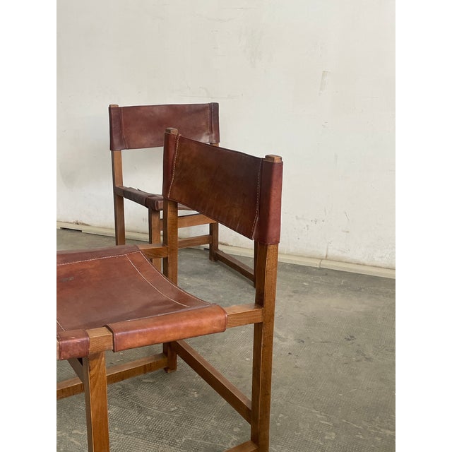 Rustic European Spanish Leather Chairs 1960s For Sale - Image 3 of 6