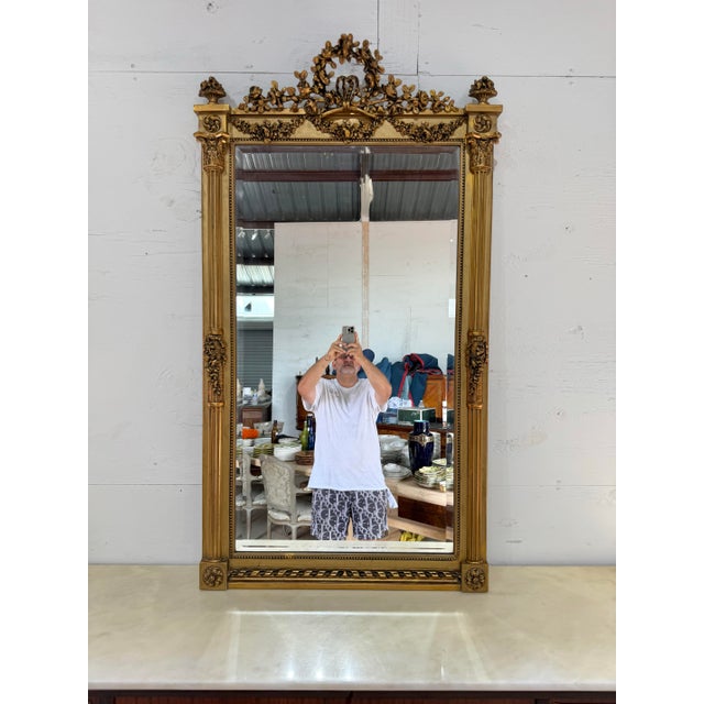 19th Century French Louis XVI Carved and Giltwood Mirror For Sale - Image 12 of 12