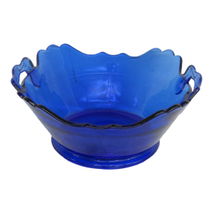 L E Smith Glass Cobalt Blue Centerpiece Fruit Serving Bowl With Handles 4392b