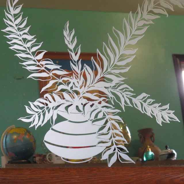 1990s Accent Wooden Framed Mirror With Potted Fern Center For Sale - Image 11 of 16