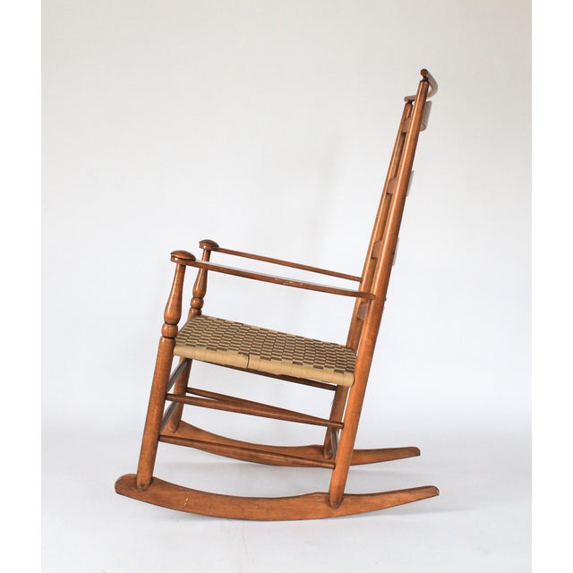 Farmhouse Antique Shaker Style Maple Ladder Back Rocking Chair With Shawl Bar For Sale - Image 3 of 12