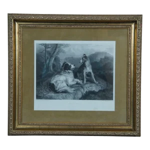 Antique Sir Edwin Landseer the Twa Dogs Collie Newfoundland Engraving