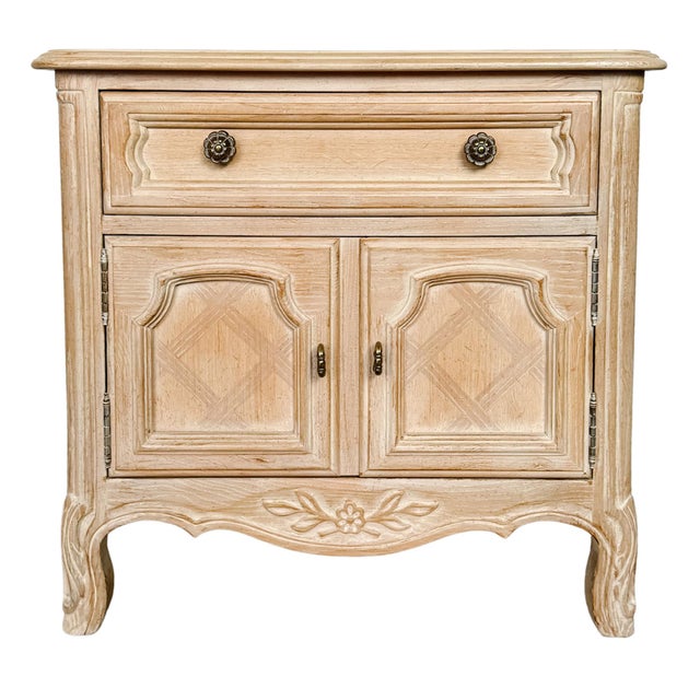 Pair of vintage nightstands from Drexel’s Cabernet Collection finished in the sophisticated "Blanc" wash. The finish...