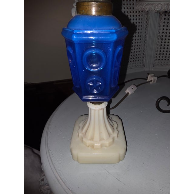 Mid 19th Century Mid 19th Century Star and Punty Blue Glass Font Lamp For Sale - Image 5 of 7