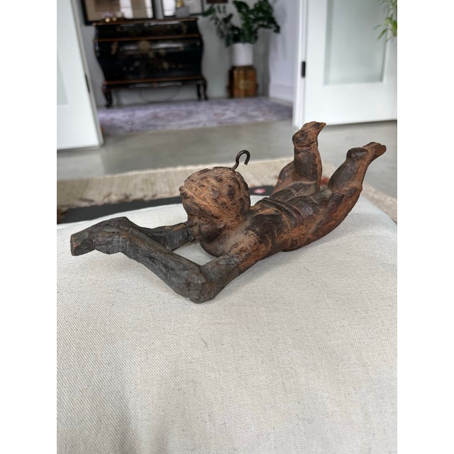 Rustic European Antique French Hand-Carved Altar Cherub For Sale - Image 3 of 12