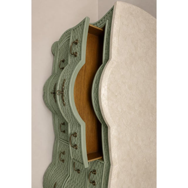 Coastal Wicker Chest Credenza by Whitecraft for Woodard Serpentine With Travertine Top For Sale In Atlanta - Image 6 of 6