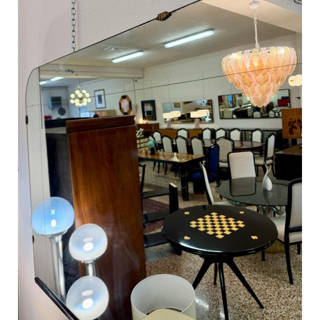 Metal Italian Art Deco Mirror with Sandblasted Geometric Decorations, 1940s For Sale - Image 7 of 8