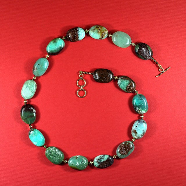 Ajd 19-Inch Chrysophrase Smooth Oval Tablet Necklace For Sale In Raleigh - Image 6 of 6