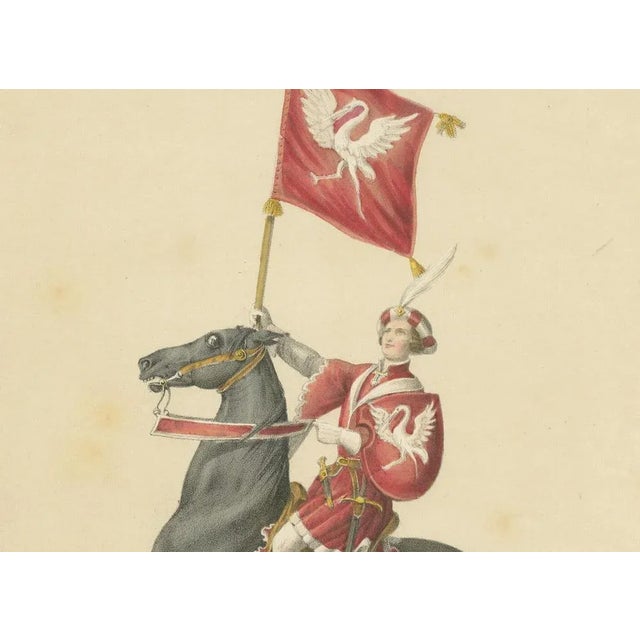 Title: 1855 Chivalric Procession – The Count of Bregenz and His Banner : This exquisite hand-colored lithograph, created...