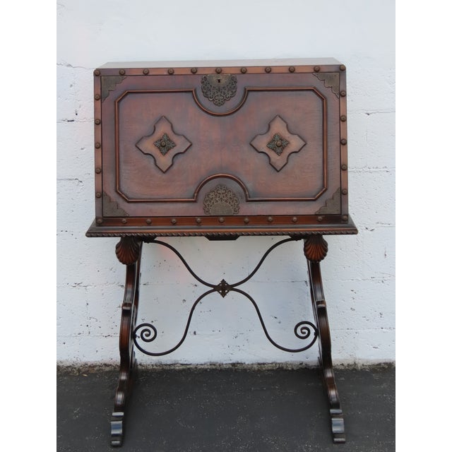Early 1900s Carved Writing Cabinet Secretary Desk 6680 For Sale - Image 9 of 18