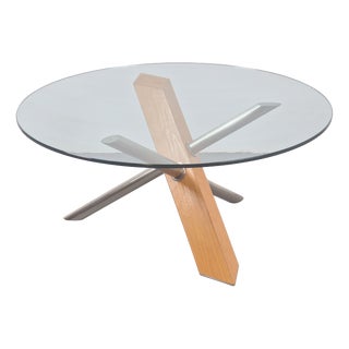 Postmodern Cross Leg Coffee Table in Wood, Stainless Steel and Glass, Italy, 1990s For Sale
