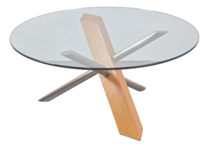 Postmodern Cross Leg Coffee Table in Wood, Stainless Steel and Glass, Italy, 1990s