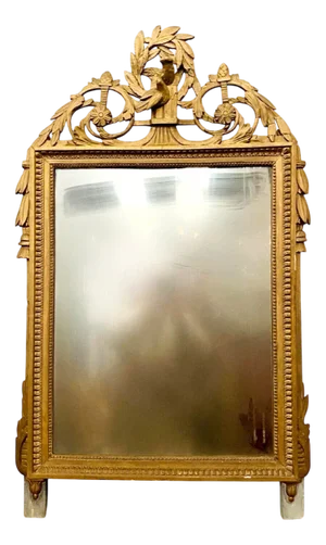 Louis XVI Style Mirror in Wood and Gilded Stucco, 1800s