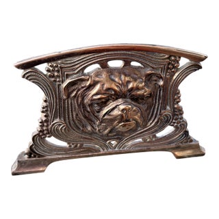 1900s Judd Manufacturing Company Art Nouveau Bronze Pug Expandable Bookend For Sale