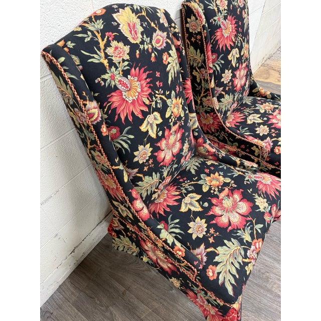 Vintage Queen Anne Style Wingback Lounge Chairs - Pair For Sale - Image 12 of 17