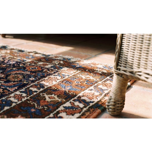 Navy Blue 1900s Blue Navy Tribal Herati Antique Persian Bakshaiesh Runner 3' 6" X 14' 6" Handknotted Wool Carpet For Sale - Image 8 of 9