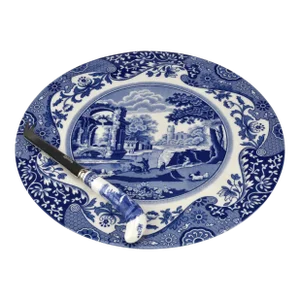 Spode Blue Italian 2-Piece Cheese Plate With Knife