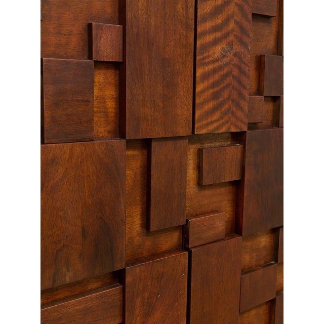 Mid 20th Century Styled After Vintage Lane Brutalist Mosaic Wood Highboy Armoire For Sale In Los Angeles - Image 6 of 6