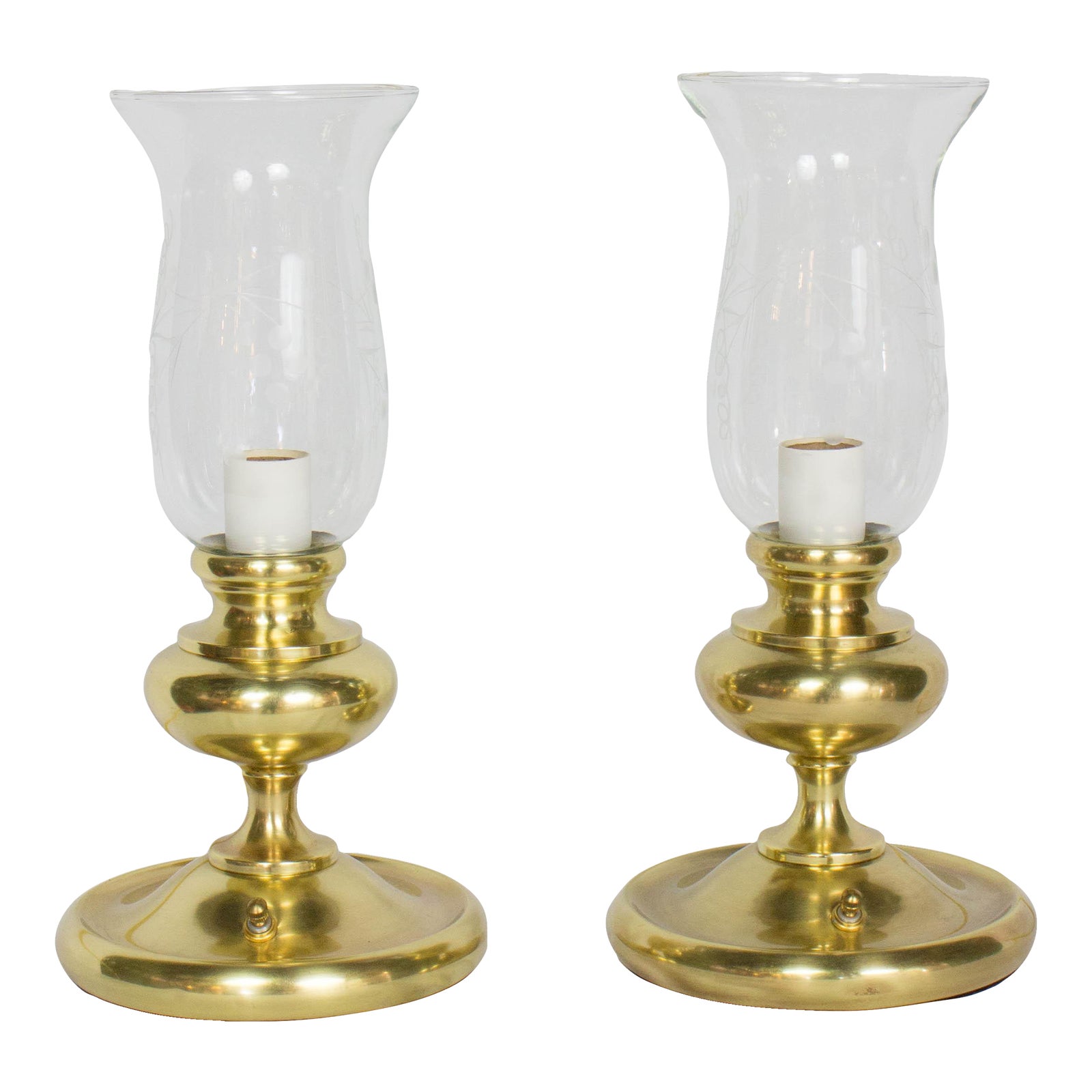 Early 20th Century Antique Brass Hurricane Lamps - a Pair | Chairish